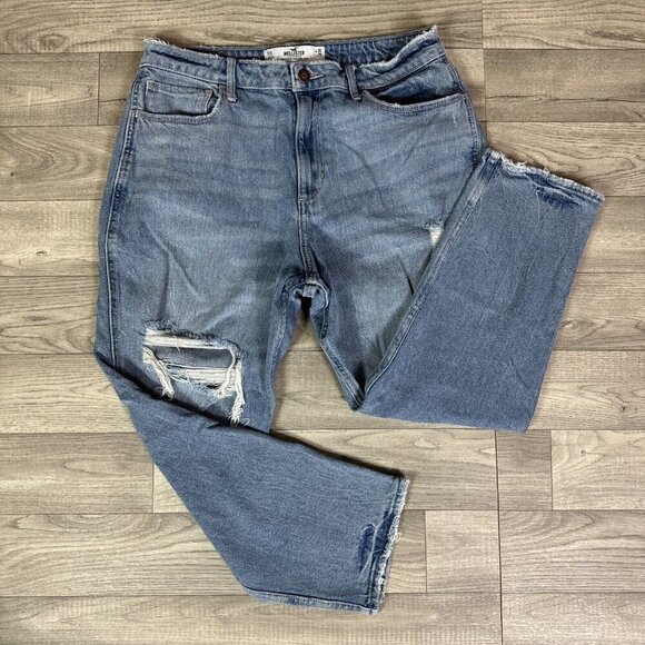 Hollister Ripped Curvy High Rise Mom Jeans Light Wash sz 11 Short - Picture 1 of 6